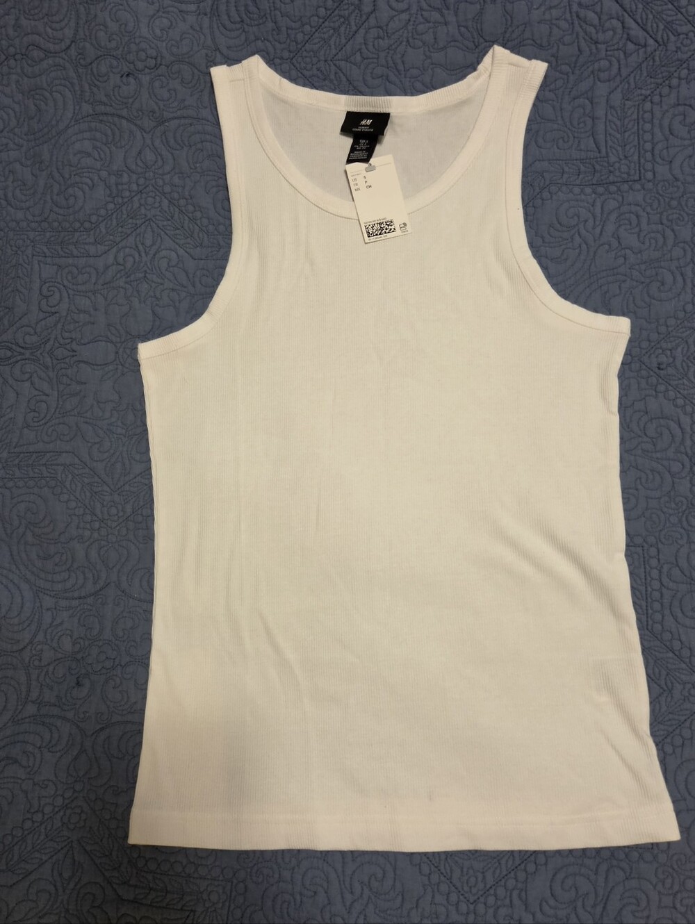 NWT HM Men Slim Fit Ribbed Tank Top White S Cotton Blend Undershirt 1227155